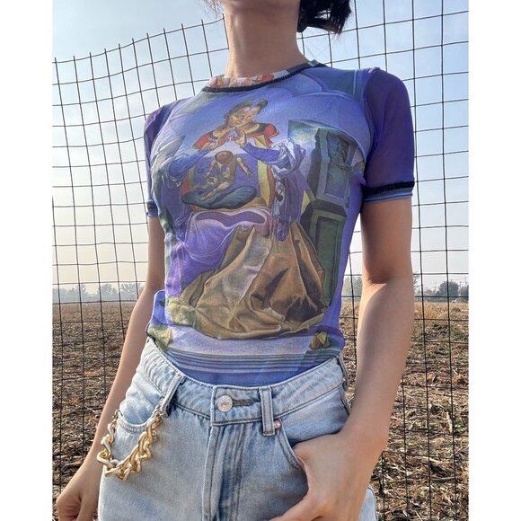 Jean paul gaultier Classique blue mesh short sleeve top - Picture 1 of 11